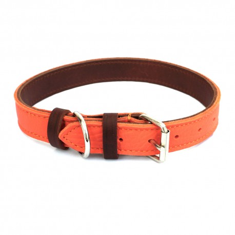 COLLIER CHIEN CUIR ORANGE LARGEUR 3CM TAPEL