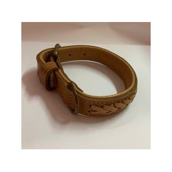 COLLIER CHIEN CUIR BEIGE AVEC TRESSE TAPEL 28 CM