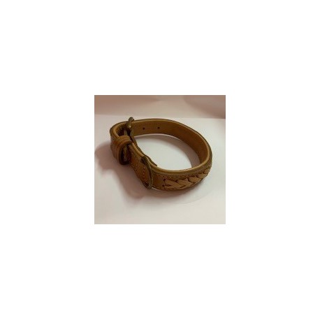 COLLIER CHIEN CUIR BEIGE AVEC TRESSE TAPEL 28 CM