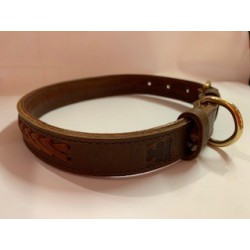 COLLIER CHIEN CUIR MARRON FONCE RED AVEC TRESSE TAPEL 50 CM