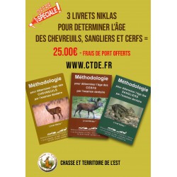 OFFRE SPECIALE - 3 LIVRETS NIKLAS DETERMINATION DE L AGE : CHEVREUILS, SANGLIERS, CERFS A 25 € - PORT OFFERT