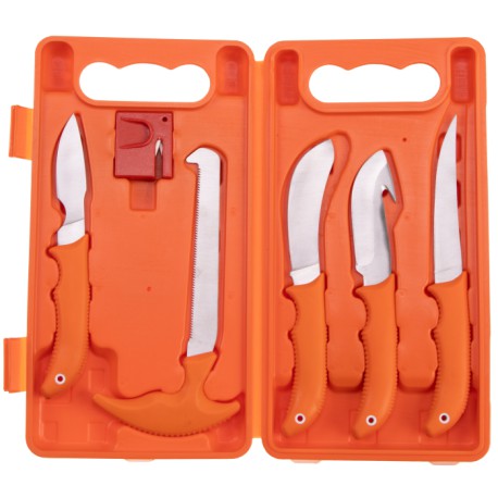 MALLETE DE DECOUPE GIBIER 6 PIECES -5 COUTEAUX/1 AFFUTEUR