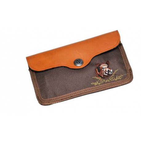 POCHETTE A BALLES TIOLE ET CUIR BRODEE SANGLIER