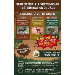 OFFRE SPECIALE - 3 LIVRETS NIKLAS DETERMINATION DE L AGE : CHEVREUILS, SANGLIERS, CERFS A 25 € - PORT OFFERT